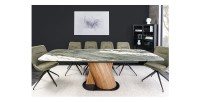 Table de salle à manger VORTEX – Extensible 180 à 260 cm – Plateau céramique aspect marbre gris – Pieds métal – Style moderne