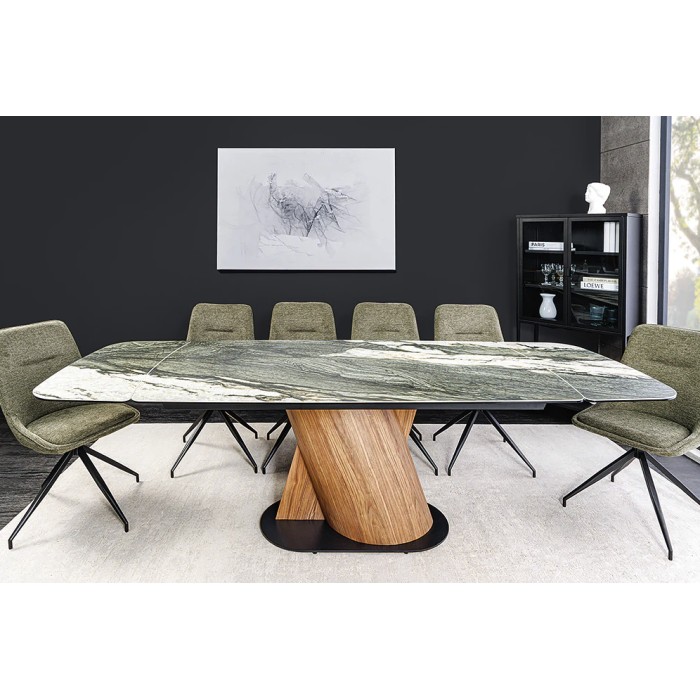 Tavolo da pranzo VORTEX – Estensibile da 180 a 260 cm – Piano in ceramica effetto marmo grigio – Gambe in metallo – Stile modern
