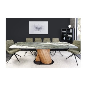 Table de salle à manger VORTEX – Extensible 180 à 260 cm – Plateau céramique aspect marbre gris – Pieds métal – Style moderne