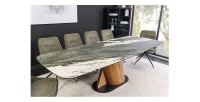 Table de salle à manger VORTEX – Extensible 180 à 260 cm – Plateau céramique aspect marbre gris – Pieds métal – Style moderne