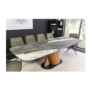 Table de salle à manger VORTEX – Extensible 180 à 260 cm – Plateau céramique aspect marbre gris – Pieds métal – Style moderne