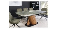 Table de salle à manger VORTEX – Extensible 180 à 260 cm – Plateau céramique aspect marbre gris – Pieds métal – Style moderne