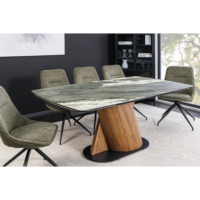 Tavolo da pranzo VORTEX – Estensibile da 180 a 260 cm – Piano in ceramica effetto marmo grigio – Gambe in metallo – Stile modern