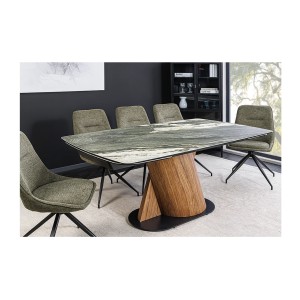 Table de salle à manger VORTEX – Extensible 180 à 260 cm – Plateau céramique aspect marbre gris – Pieds métal – Style moderne