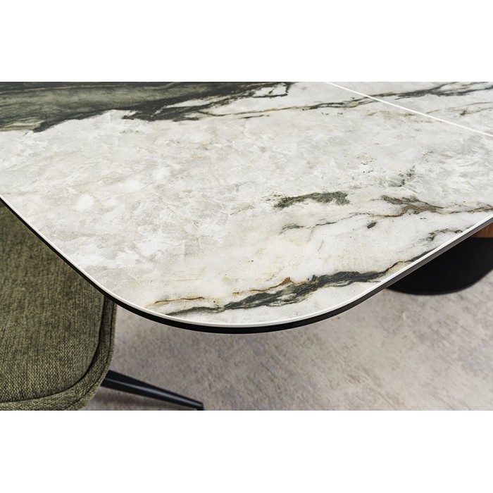 Tavolo da pranzo VORTEX – Estensibile da 180 a 260 cm – Piano in ceramica effetto marmo grigio – Gambe in metallo – Stile modern