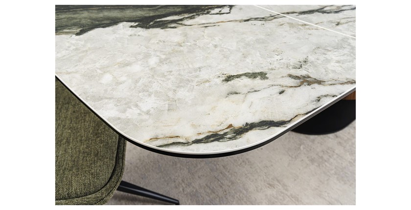 Table de salle à manger VORTEX – Extensible 180 à 260 cm – Plateau céramique aspect marbre gris – Pieds métal – Style moderne