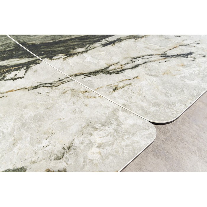 Tavolo da pranzo VORTEX – Estensibile da 180 a 260 cm – Piano in ceramica effetto marmo grigio – Gambe in metallo – Stile modern