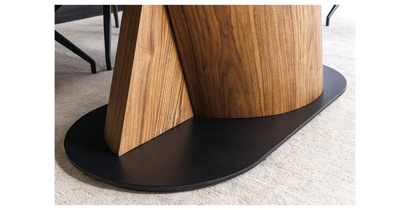 Table de salle à manger VORTEX – Extensible 180 à 260 cm – Plateau céramique aspect marbre gris – Pieds métal – Style moderne