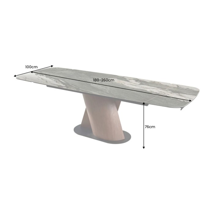 Tavolo da pranzo VORTEX – Estensibile da 180 a 260 cm – Piano in ceramica effetto marmo grigio – Gambe in metallo – Stile modern
