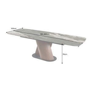 Table de salle à manger VORTEX – Extensible 180 à 260 cm – Plateau céramique aspect marbre gris – Pieds métal – Style moderne