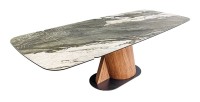 Table de salle à manger VORTEX – Extensible 180 à 260 cm – Plateau céramique aspect marbre gris – Pieds métal – Style moderne