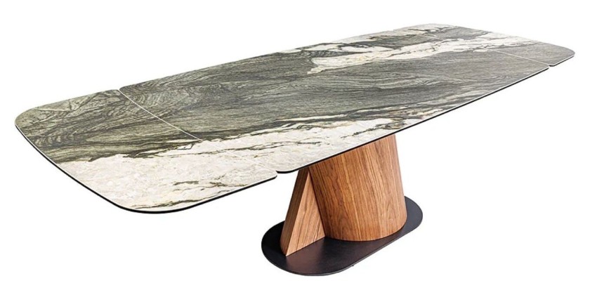 Table de salle à manger VORTEX – Extensible 180 à 260 cm – Plateau céramique aspect marbre gris – Pieds métal – Style moderne