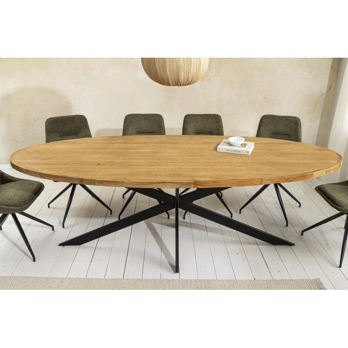 Table SOLARA – Ovale 240 cm – Legno massiccio di mango verniciato e gambe in metallo – Stile industriale