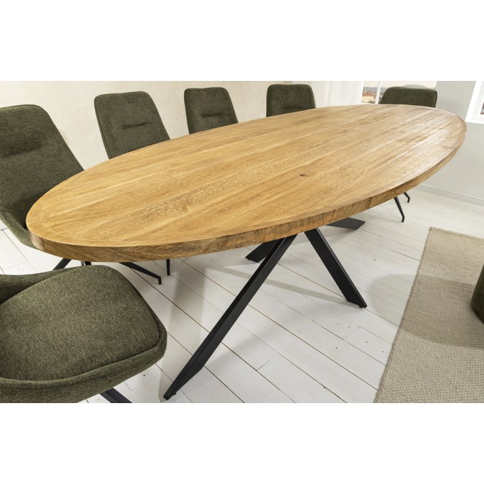 Table SOLARA – Ovale 240 cm – Legno massiccio di mango verniciato e gambe in metallo – Stile industriale