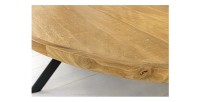 Zoom sur le plateau vu de côté de la table ovale SOLARA