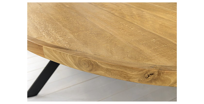 Zoom sur le plateau vu de côté de la table ovale SOLARA