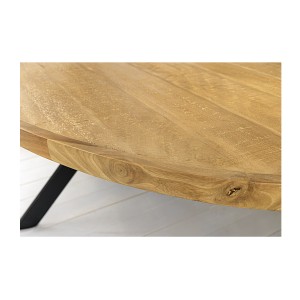Zoom sur le plateau vu de côté de la table ovale SOLARA