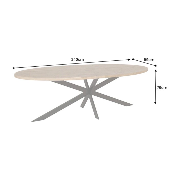 Table SOLARA – Ovale 240 cm – Legno massiccio di mango verniciato e gambe in metallo – Stile industriale