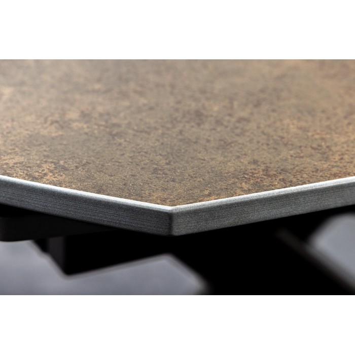 Mesa ATONIA – Ovalada extensible 130 a 190 cm – Tablero cerámico efecto mármol bronce – Patas de metal – Estilo moderno