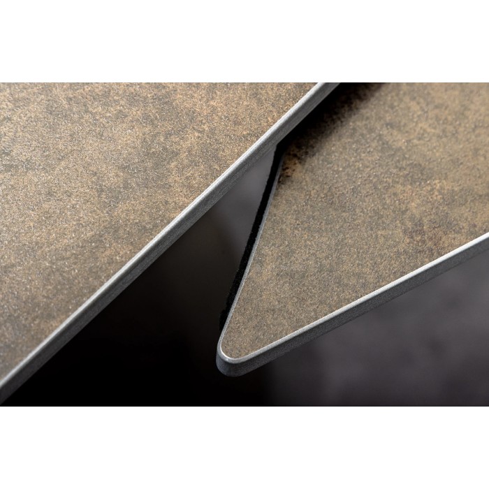 Mesa ATONIA – Ovalada extensible 130 a 190 cm – Tablero cerámico efecto mármol bronce – Patas de metal – Estilo moderno