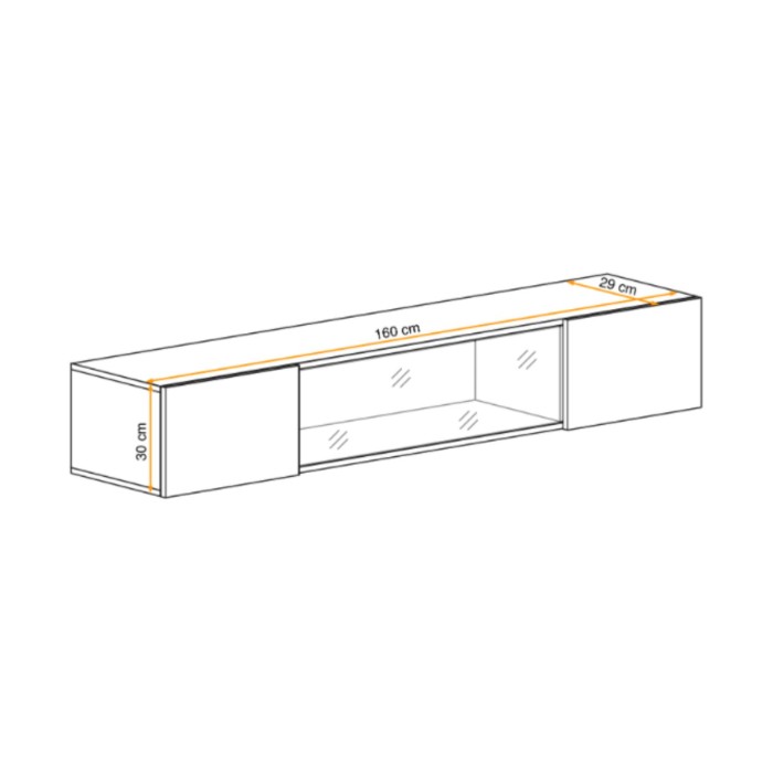Vitrina horizontal FLY – 1 puerta parcialmente acristalada con LED – Roble claro