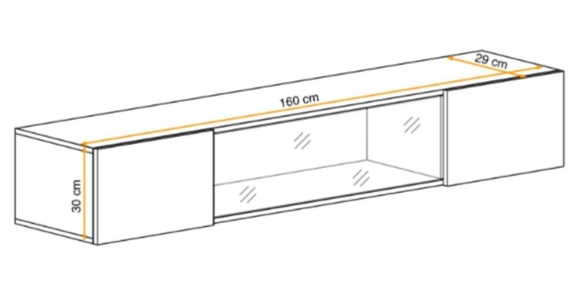 Vitrine horizontale partielle FLY chêne clair dimensions
