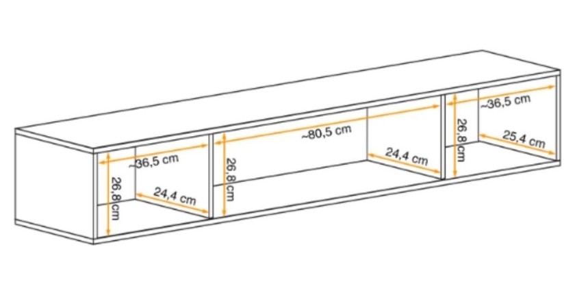 Vitrine horizontale partielle FLY chêne clair dimensions ouvertes
