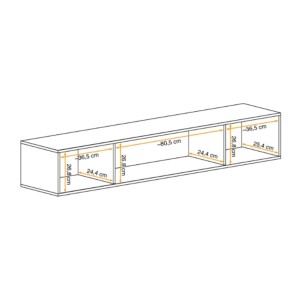 Vitrine horizontale partielle FLY chêne clair dimensions ouvertes