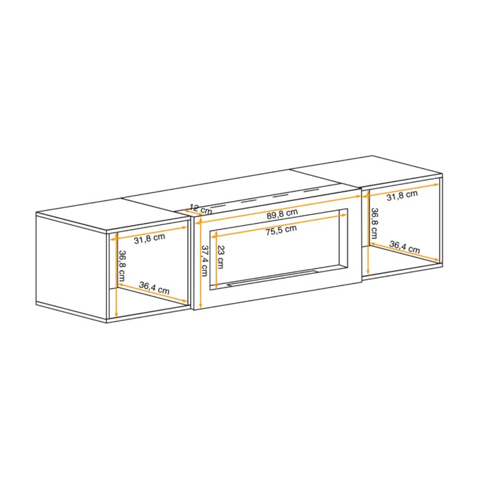 Mueble TV FLY – 2 puertas + chimenea bio-etanol integrada – Roble claro