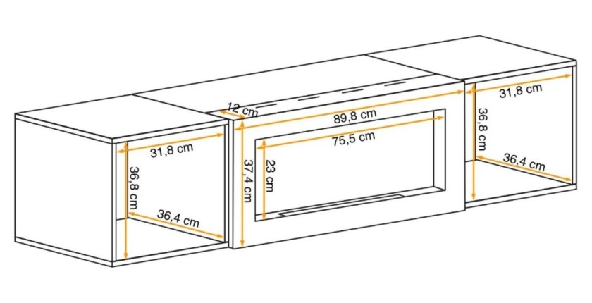 Meuble TV FLY – 2 portes + cheminée bio-éthanol intégrée – Chêne clair