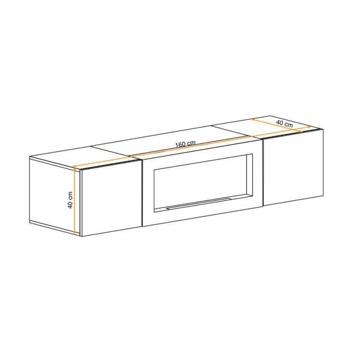 Mueble TV FLY – 2 puertas + chimenea bio-etanol integrada – Roble claro