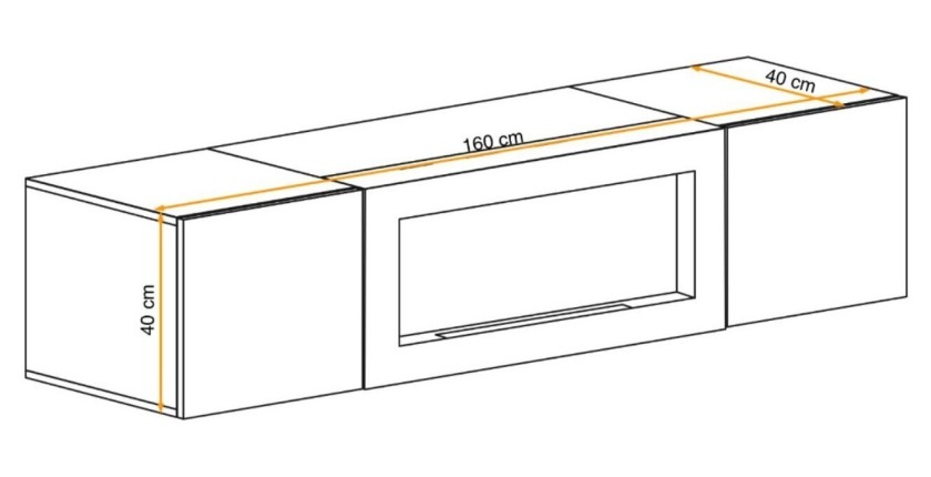 Meuble TV FLY – 2 portes + cheminée bio-éthanol intégrée – Chêne clair
