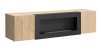 Meuble TV FLY – 2 portes + cheminée bio-éthanol intégrée – Chêne clair