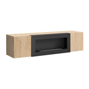 Meuble TV FLY – 2 portes + cheminée bio-éthanol intégrée – Chêne clair