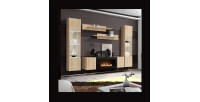 Meuble TV FLY – 2 portes + cheminée bio-éthanol intégrée – Chêne clair