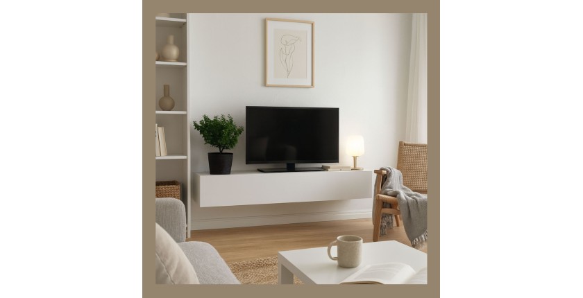 Meuble TV FLY – Cachemire mat – 3 niches fermées avec abattant
