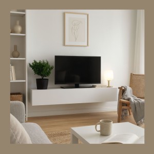 Meuble TV FLY – Cachemire mat – 3 niches fermées avec abattant
