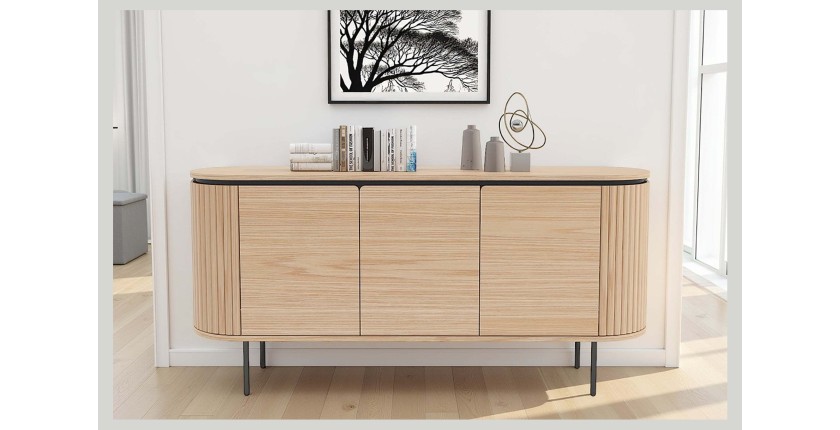 Buffet 160 cm 3 portes chêne clair et noir – Collection SÖREN
