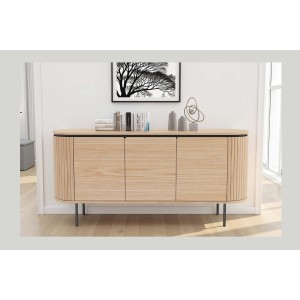 Buffet 160 cm 3 portes chêne clair et noir – Collection SÖREN