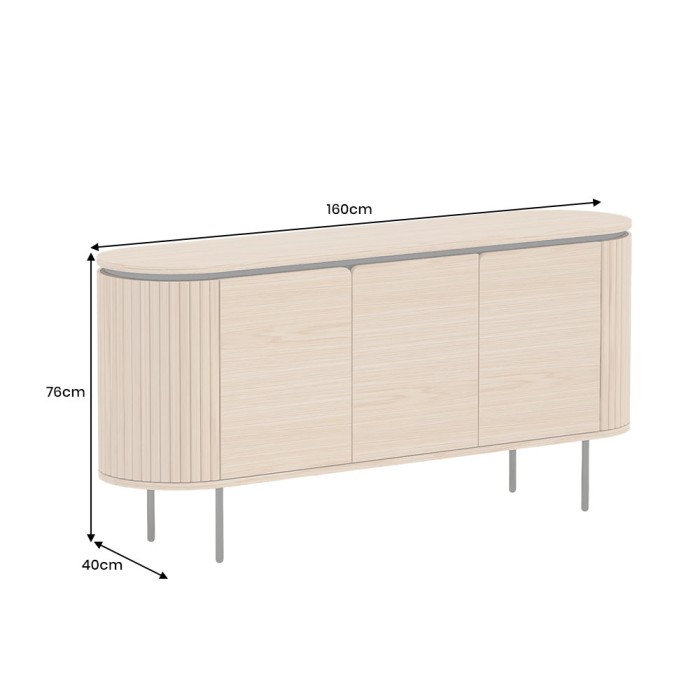 Buffet 160 cm 3 porte rovere chiaro e nero – Collezione SÖREN