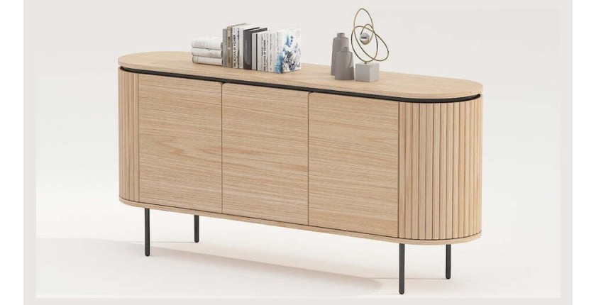 Buffet 160 cm 3 portes chêne clair et noir – Collection SÖREN