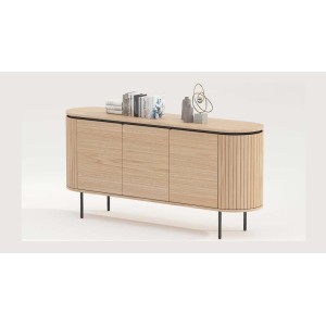 Buffet 160 cm 3 portes chêne clair et noir – Collection SÖREN