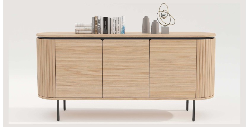 Buffet 160 cm 3 portes chêne clair et noir – Collection SÖREN