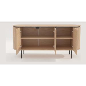 Buffet 160 cm 3 portes chêne clair et noir – Collection SÖREN