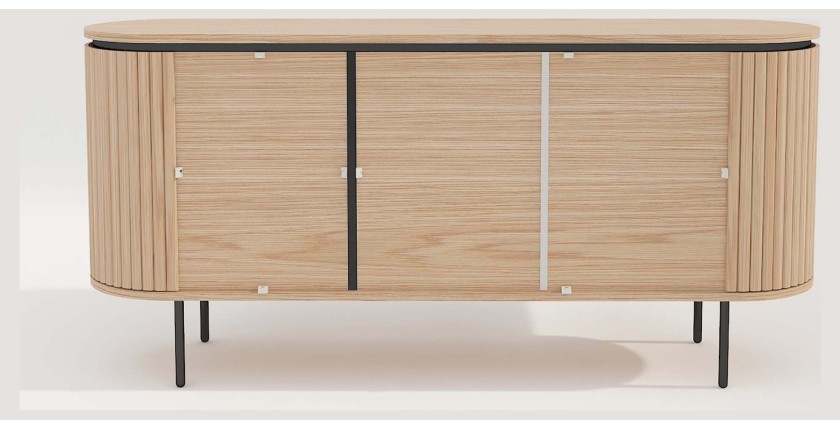 Buffet 160 cm 3 portes chêne clair et noir – Collection SÖREN
