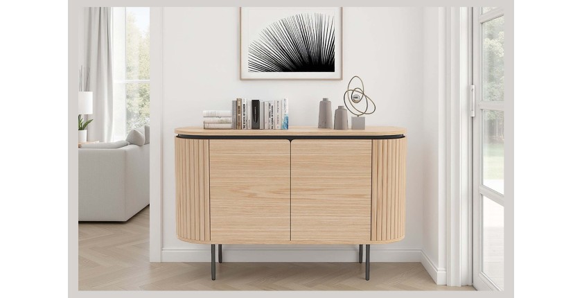 Buffet 120 cm 2 portes chêne clair et noir – Collection SÖREN