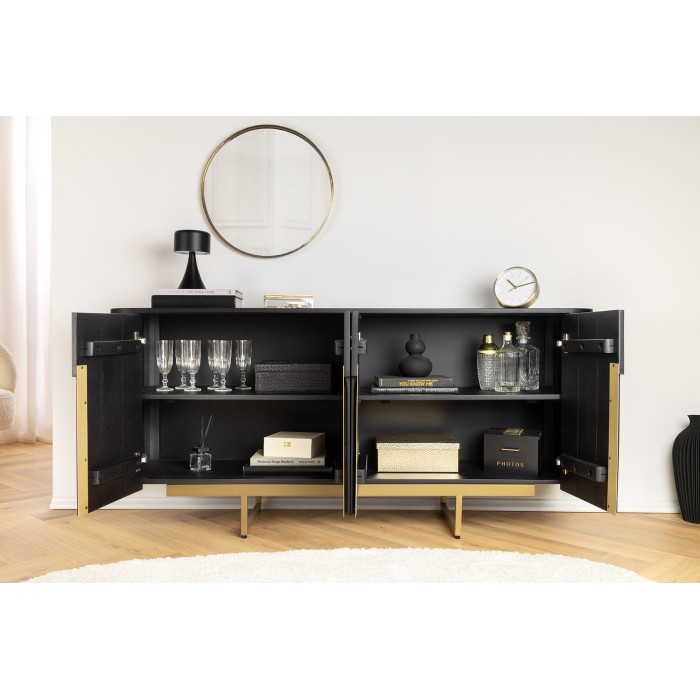 Buffet 160 cm 4 deuren zwart en goud - Collectie ORION