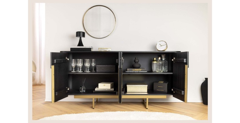 Buffet 160 cm 4 portes noir et doré – Collection ORION