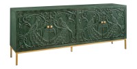 Buffet 175 cm 4 portes bois massif vert et doré – Collection TANJORE