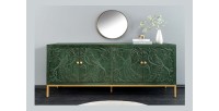 Buffet 175 cm 4 portes bois massif vert et doré – Collection TANJORE